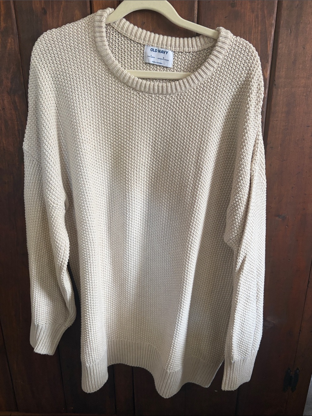 Old Navy Cream Crewneck Textured Knit Sweater